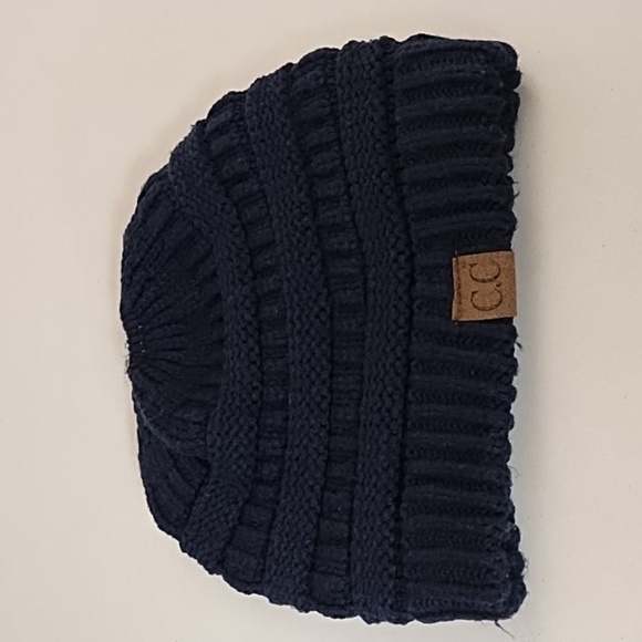 CC Navy Blue Knit Ponytail Stocking Cap Hat - Picture 1 of 3